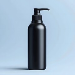 A sleek black cosmetic bottle with a pump dispenser designed for skincare personal care or beauty products in a clean modern style