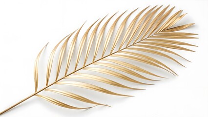 Minimalist Single Palm Leaf with a Matte Gold Finish, Isolated on a White Background, embodying minimalist luxury and sophisticated botanical styling, High-Resolution Luxury Botanical Stock Photo