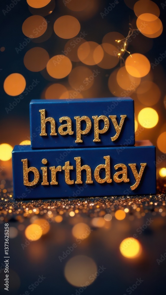 Poster a vibrant display of golden happy birthday blocks stands out amidst a backdrop of sparkling lights c