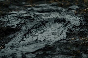 Dark, viscous substance flows across the ground, creating intricate patterns and textures.