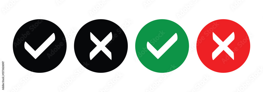 Poster checkmark tick and cross on white background. isolated vector sign symbol. checkmark icon set. check