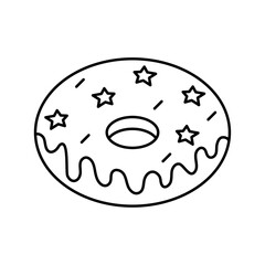 Doughnut linear icon editable stroke decorated with stars vector illustration. Sweet donut line icon on transparent background. 