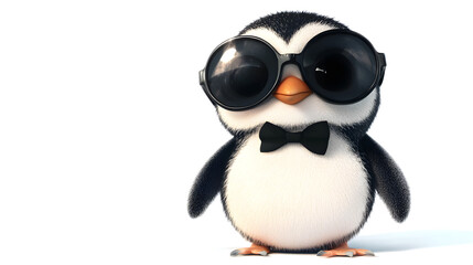 Fototapeta premium Cool Penguin Cartoon Character Wearing Bow Tie and Sunglasses