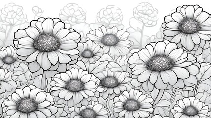 Delicate Line Art Drawing of Daisies in a Field