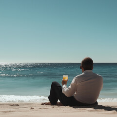 vision of early retirement--sitting on a beach, sipping a cocktail, and checking investments 