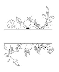 Decorative Floral Border Vector Design Images, Title Name Border flower Hand Draw Decoration, Name Border, leave Hand Draw. branch frame with black flowers. Hand drawn mono line floral background.