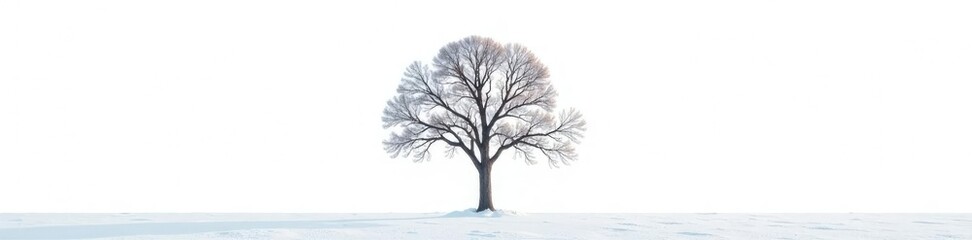 Fototapeta premium Single isolated tree on a snowy white background, isolated tree, bare branches