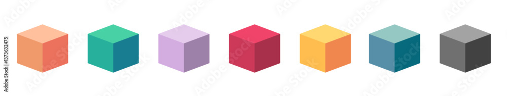 Poster cube block 3d icon element isolated set vector graphic, brick pixel geometric single box solid black