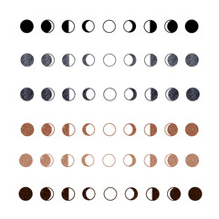 Moon phases glitter moons black silver bronze red sparkling set of 6 