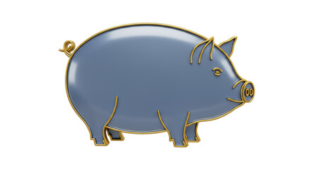 Isolated Gray Pig with Gold Outline