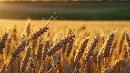 Fototapeta premium sunlight illuminates a wheat field revealing its golden beauty and mesmerizing movement of rows of wheat