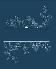 Decorative Floral Border Vector Design Images, Title Name Border flower Hand Draw Decoration, Name Border, leaf Hand Draw. flower frame with blue flowers. Hand drawn mono line floral background.