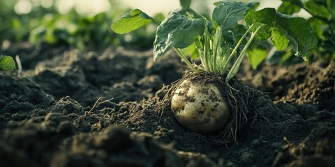 Obraz premium A single potato plant, ready for growth.