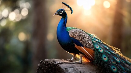 Fototapeta premium Majestic Peacock Displaying Vibrant Feathers in Natural Setting
