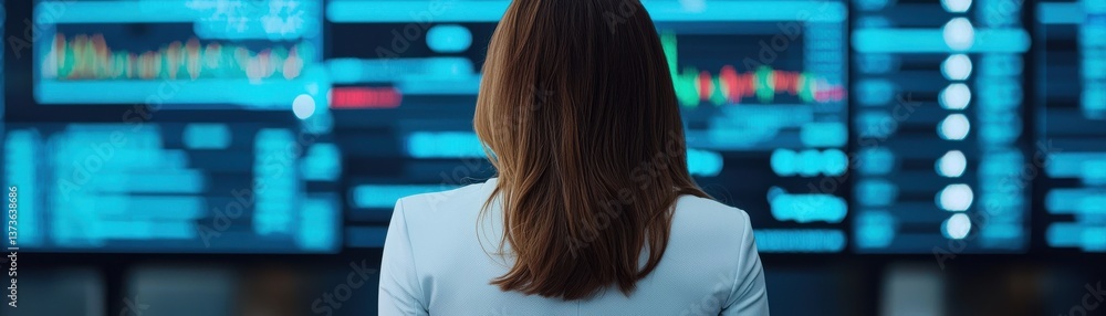 Poster analyzing market trends business insights digital trading room data analytics professional environme