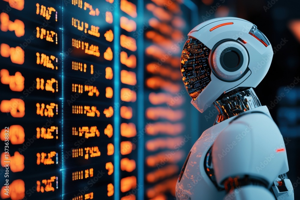 Poster exploring robotics in data management environments futuristic technology science close-up perspectiv