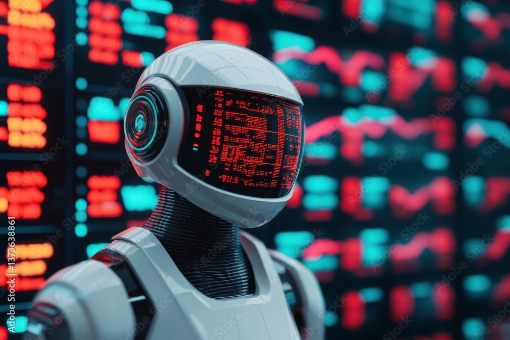 Poster robotic data analysis event futuristic control room digital art high-tech environment straight-on vi