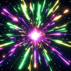 Fototapeta premium Vibrant explosion of colorful light resembling a neon firework burst in a comic book style background design