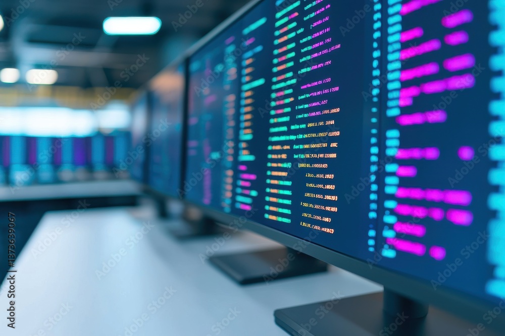 Poster data analysis event modern office digital content tech environment close-up view coding insights for