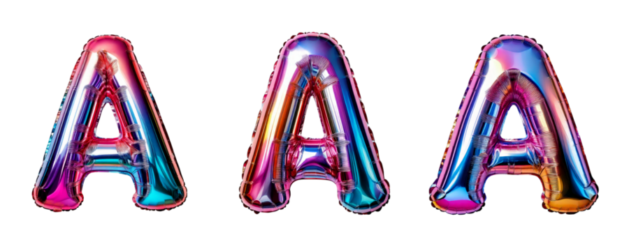 Ai Generated Set of Holographic Metallic Foil Capital A Inflated Balloon Letters against Transparent Background