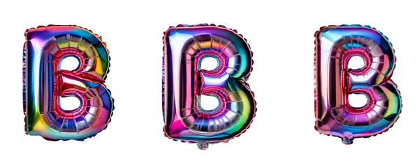 Ai Generated Set of Holographic Metallic Foil Capital B Inflated Balloon Letters against Transparent Background
