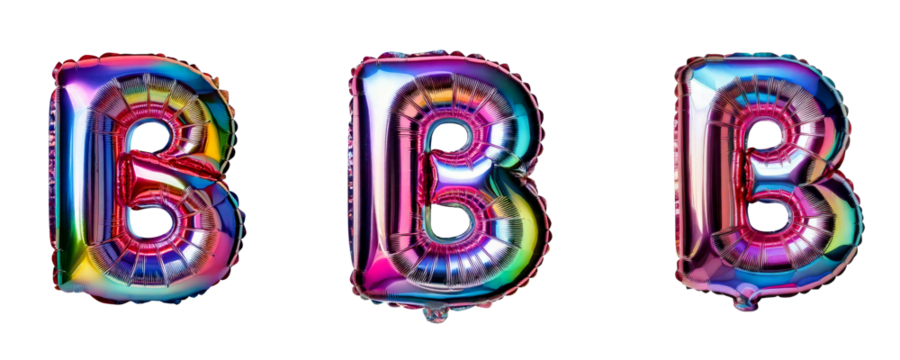 Ai Generated Set of Holographic Metallic Foil Capital B Inflated Balloon Letters against Transparent Background