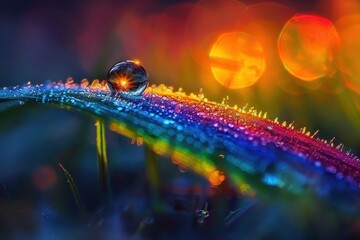 Captures the beauty and complexity of light refraction through a single water droplet.