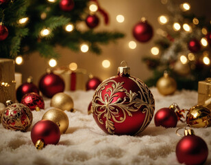 Fototapeta premium Festive 3D Animation Capturing a Cozy Holiday Gathering Filled with Ornate Ornaments and Warm Lights Generative AI