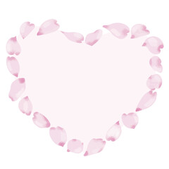 ピンクの桜の花びらフレーム　ハート型