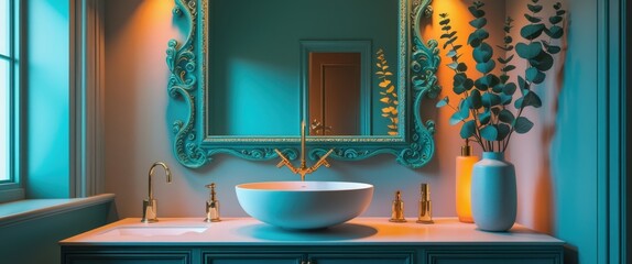 reflective minimalistic bowl on counter in elegant interior
