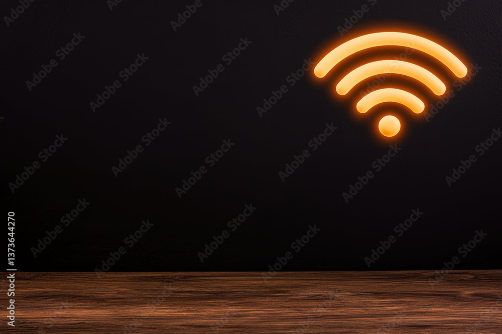 Poster glowing wireless symbol dark background represents modern technology and connectivity, showcasing im