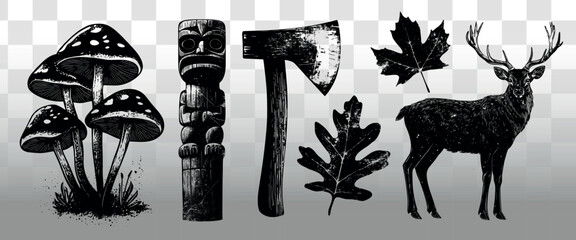 Rustic outdoor adventure illustration, isolated vector set