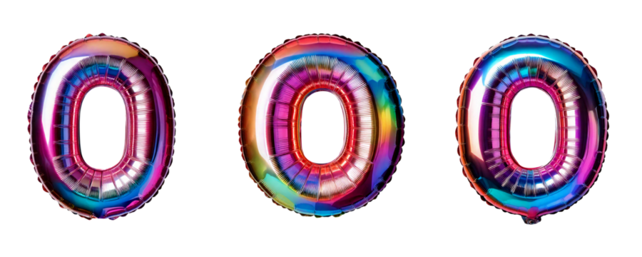 Ai Generated Set of Holographic Metallic Foil Capital O Inflated Balloon Letters against Transparent Background