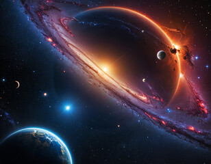 Exploring cosmic wonders through vibrant 3D animation showcasing celestial bodies and the beauty of the universe under an enigmatic light Generative AI