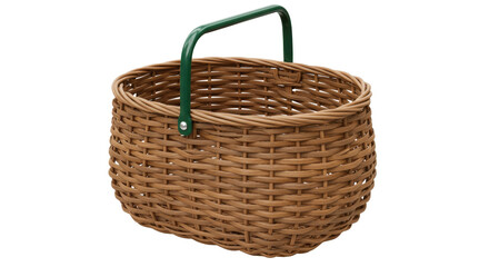 Isolated wicker basket with green handle
