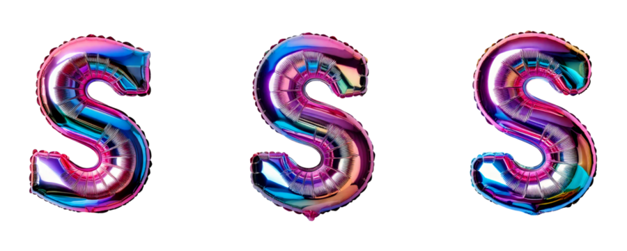 Ai Generated Set of Holographic Metallic Foil Capital S Inflated Balloon Letters against Transparent Background