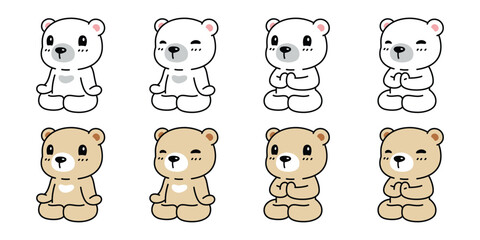 Bear polar icon vector pray meditation buddhism teddy pet cartoon character logo symbol illustration clip art isolated