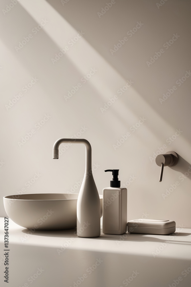 Aufkleber minimalist bathroom setting with smooth lines and natural light illuminating serene objects