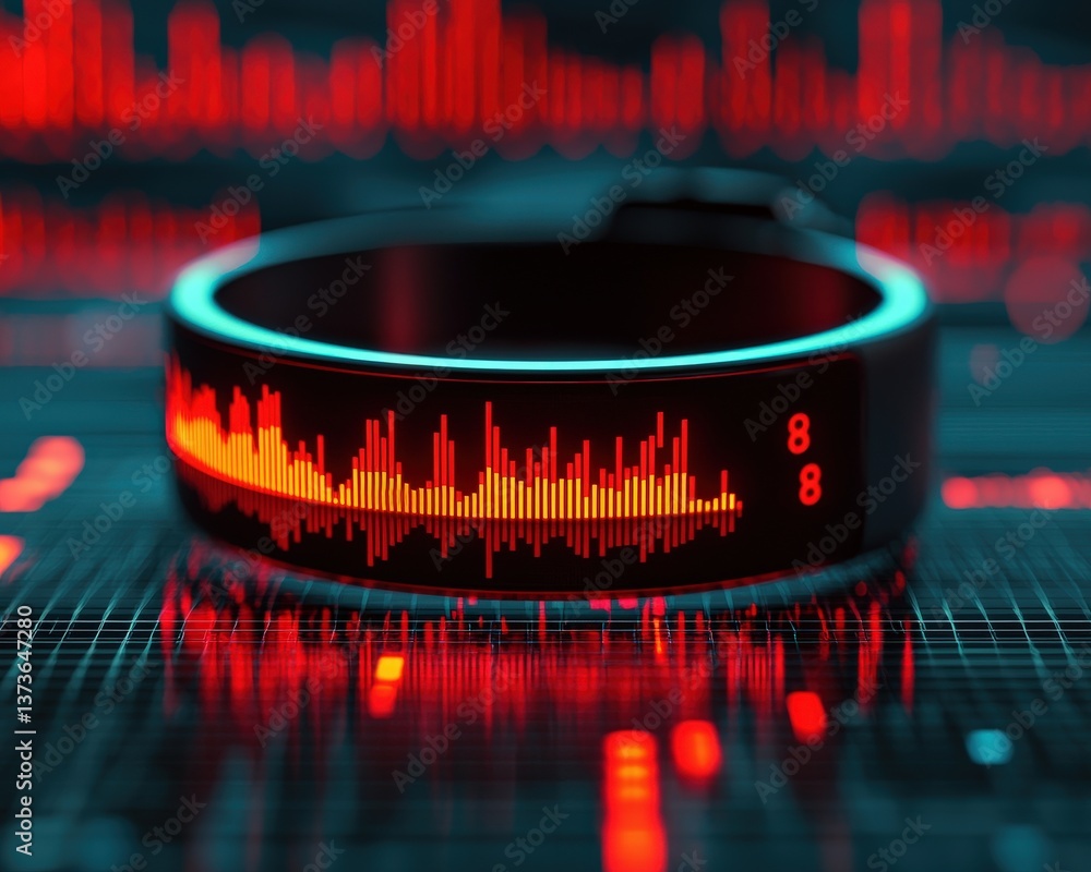Poster a futuristic wristband with a time tracking display for productivity insights,time tracking software