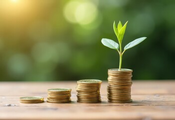 Economic Growth and Investment Success Represented by Coins and a Plant
