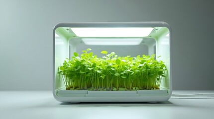 Fototapeta premium Modern Microgreen Terrarium with Sleek Glass Design on Table