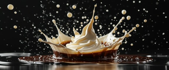 delicious cupcake with cream and chocolate sauce splashing down