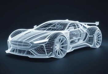 Naklejka premium Futuristic wireframe sports car design showcased on a dark background