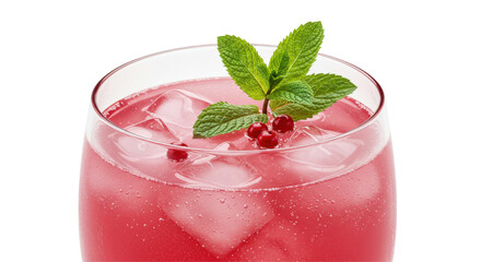 Isolated glass of cranberry juice with ice and mint