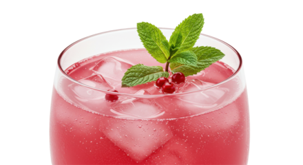 Isolated glass of cranberry juice with ice and mint