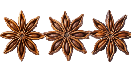 three star anise pods isolated on white background.
