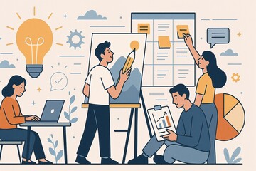 Teamwork and Creative Collaboration in Modern Office
