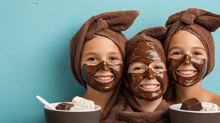 Smiling Girls Enjoying Chocolate Face Masks Spa Day