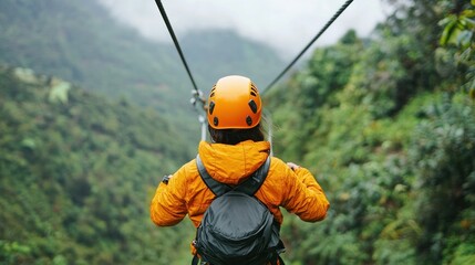 Summer adventure activities ziplining thrills in lush mountain forests action shot perspective