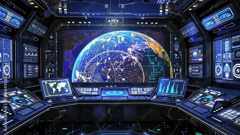 Aufkleber a glowing digital globe displays the americas with pulsating lights, showcasing a blend of technolog